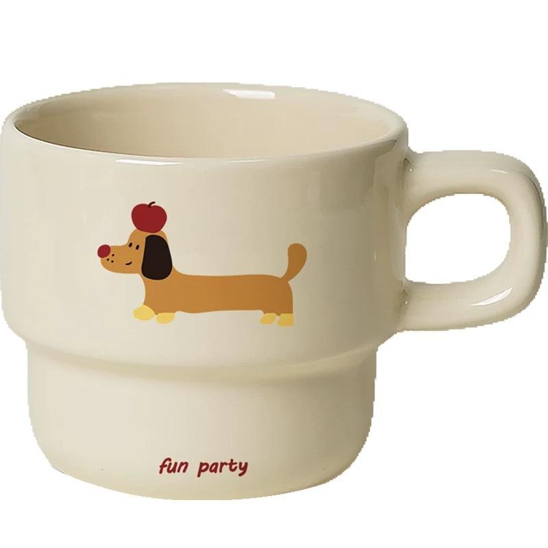 Dachshund Puppy Stacked Cup Gift Box Ceramic Cute Hand-painted Cartoon Mug Korean Breakfast