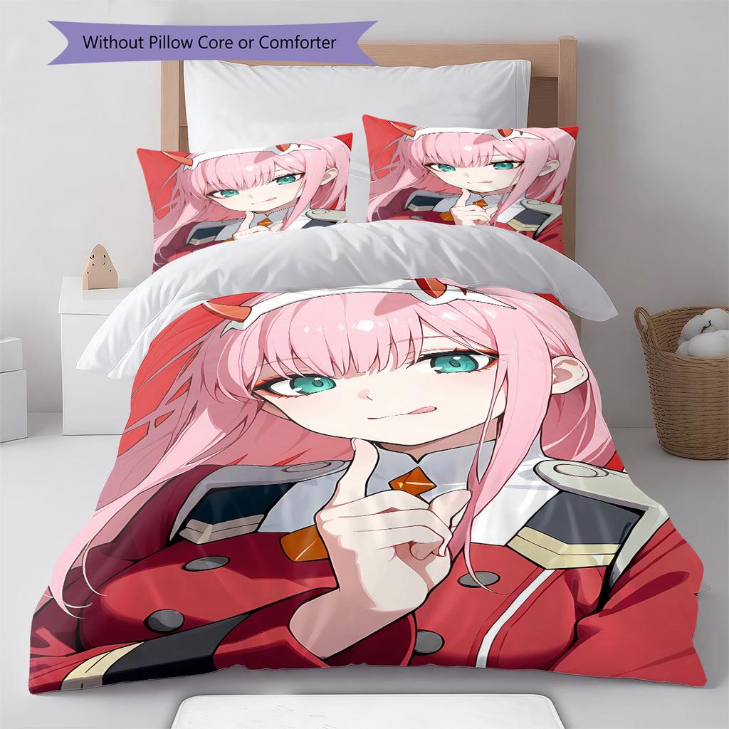 DARLING in the FRANXX Zero Two Pattern Bedding,Quilt Set Quilt Cover Pillowcase Home Birthday Gift (1 * duvet cover + 2 * pillowcase, without core)