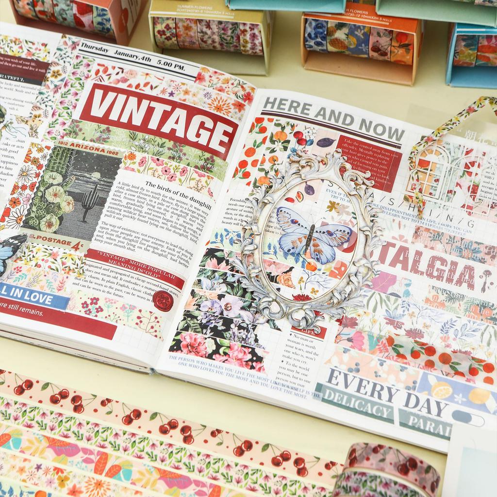 YUBX Masking Bloeiend Bloemig Washi Tape Schattige Dunne Strepen voor DIY Cadeau en Cadeau Decoraties Tape, Set van 60 Stuks, Collectie, Knutselen, Journals, Planners,