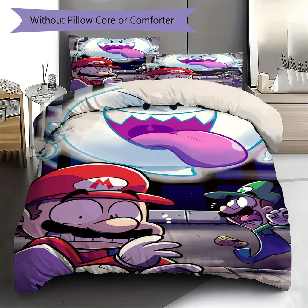 Retro Mario Bros Duvet Cover Set Polyester Soft Microfiber Comforter Cover Pillowcases for Bedroom Sofa -QJY