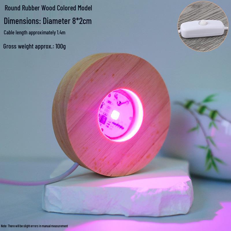 Round LED Night Light with Luminous Crystal Ball and Wooden Base for Bedroom