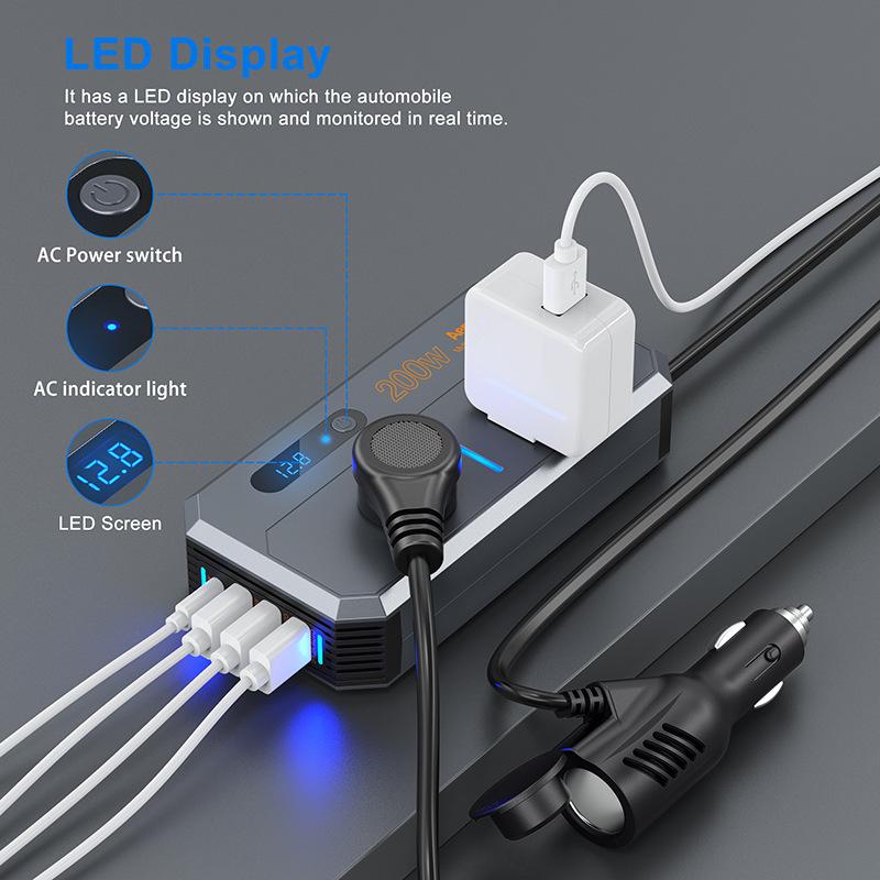 Car Inverter 200W DC 12V To AC 220V 110V Transformer Convert Multi-function Socket Converter Car Inverter Power Adapter Inverter
