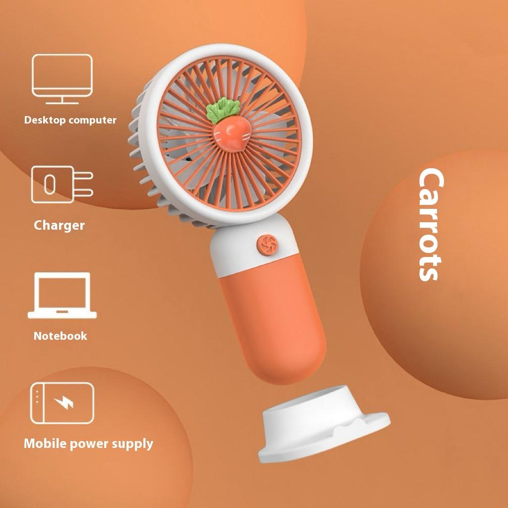 Mini-Ventilator für den Sommer, tragbarer Handventilator mit niedlichen Cartoon-Motiven, ideal für Schüler, mit USB-Ladefunktion und verschiedenen Fruchtmotiven in unterschiedlichen Farben.