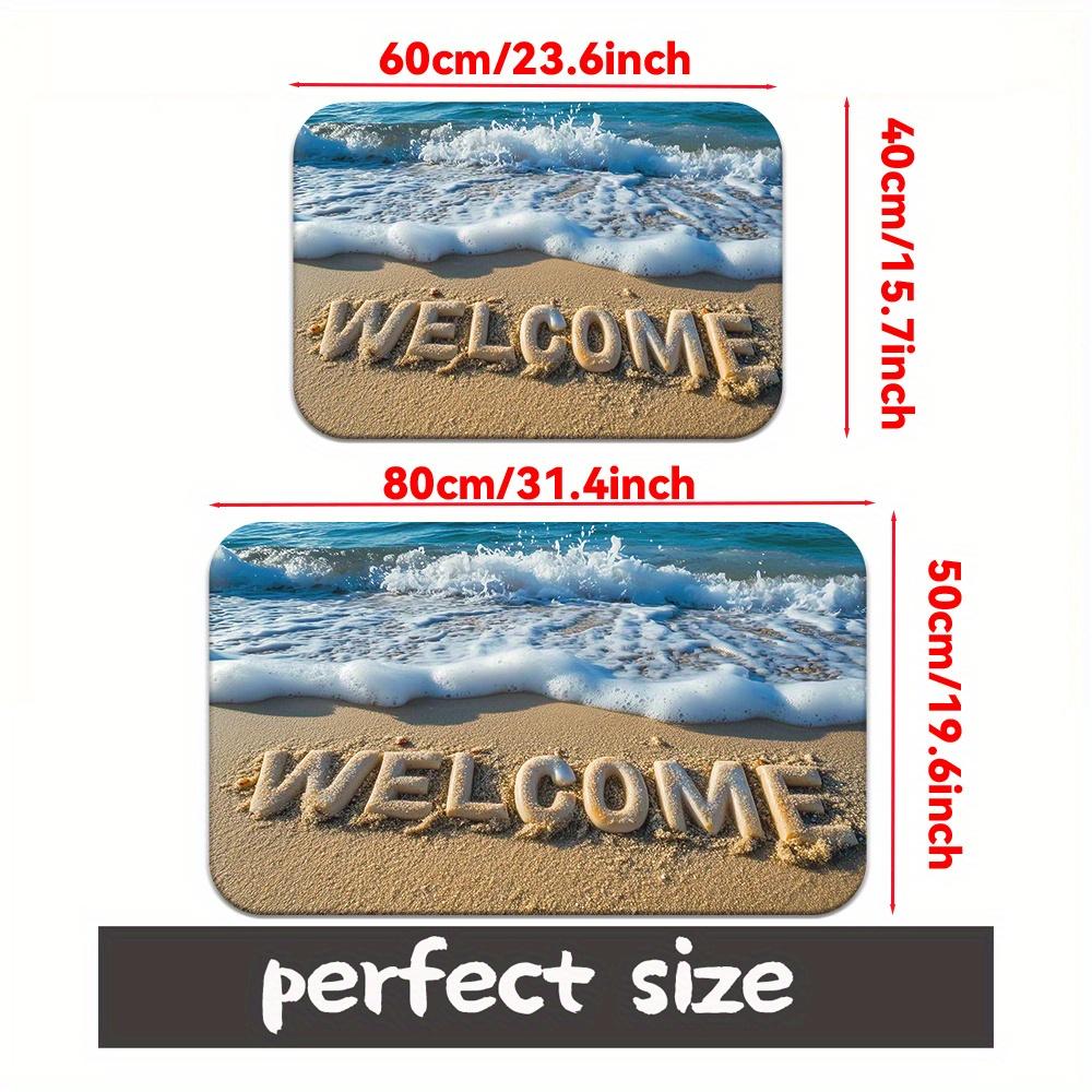 Ocean Wave Welcome Printed Door Mat Non-Slip Absorbent Entrance Rug for Bedroom Living Room Camping Picnic Yoga Floor Mat