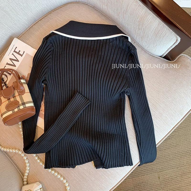 Double Zipper Long-sleeved Knitted Sweater Women's Early Autumn New Niche Slim-fit Versatile Temperament Top