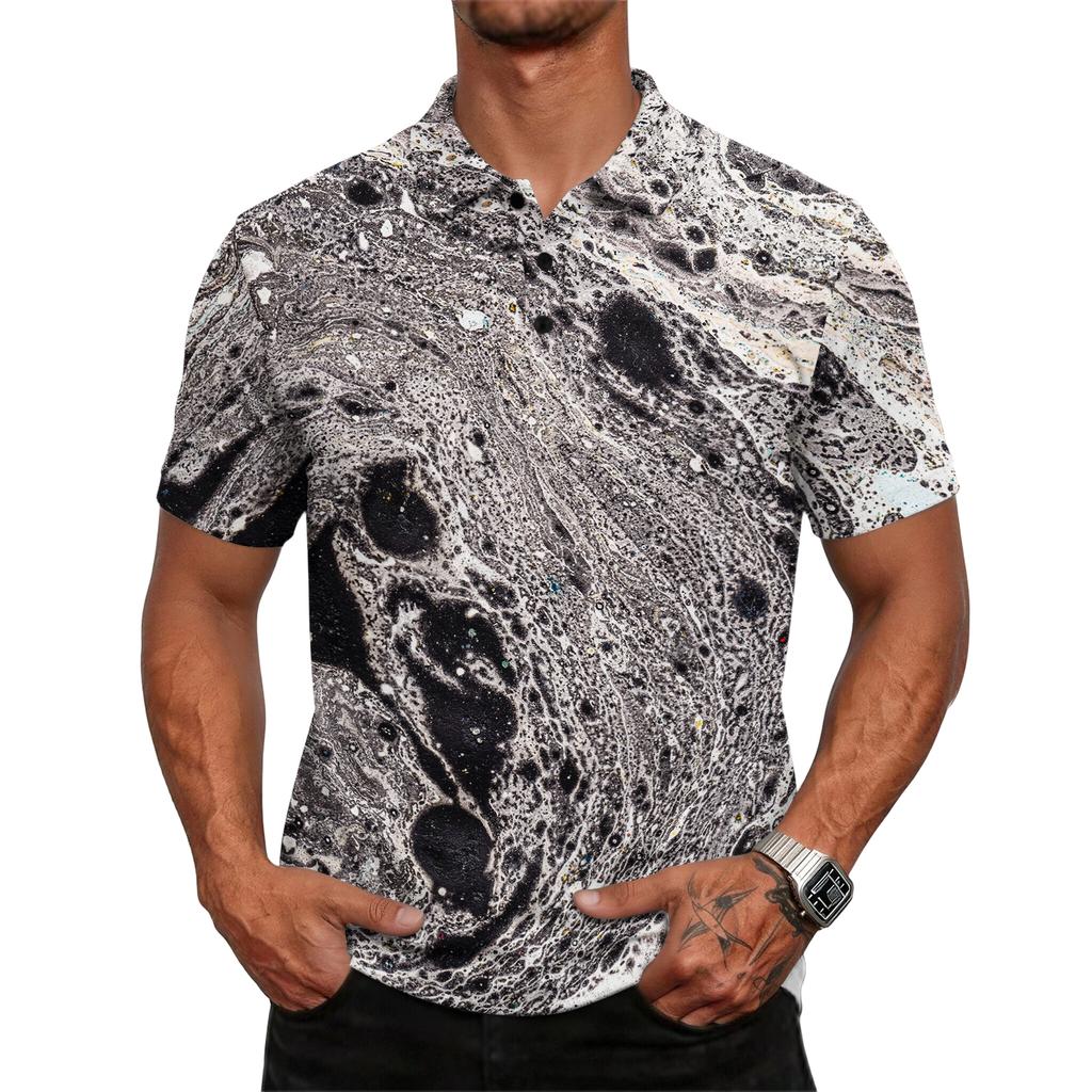 Men's casual loose-fitting fashionable tie- patterned printed short-sleeved T-shirt top