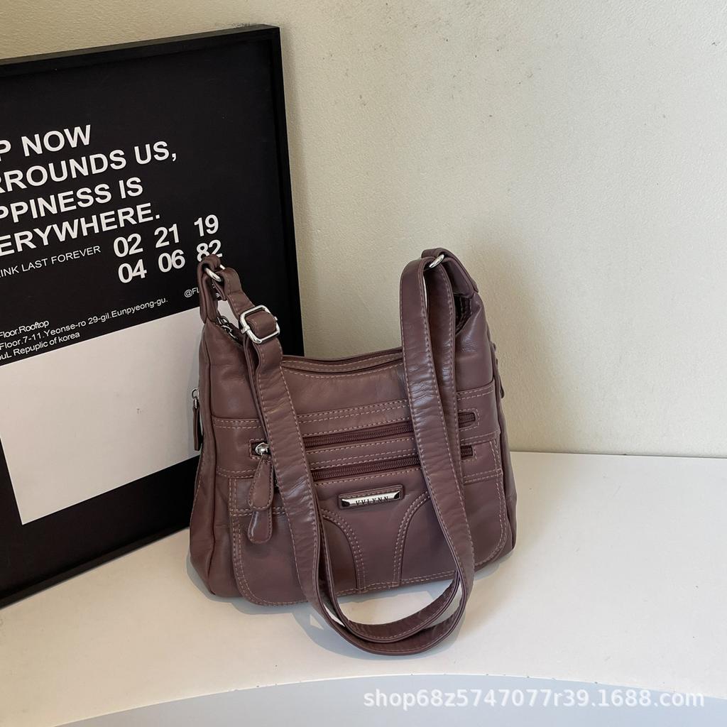2025 New Fashion Retro Large Capacity Crossbody Bag Women's Trend Versatile PU Soft Leather Casual Lightweight Shoulder Bag