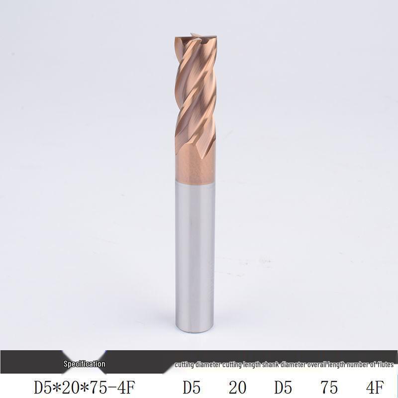 55° Tungsten Steel 4-Flute End Mill, Hard Alloy Coated, CNC Flat Bottom Tool