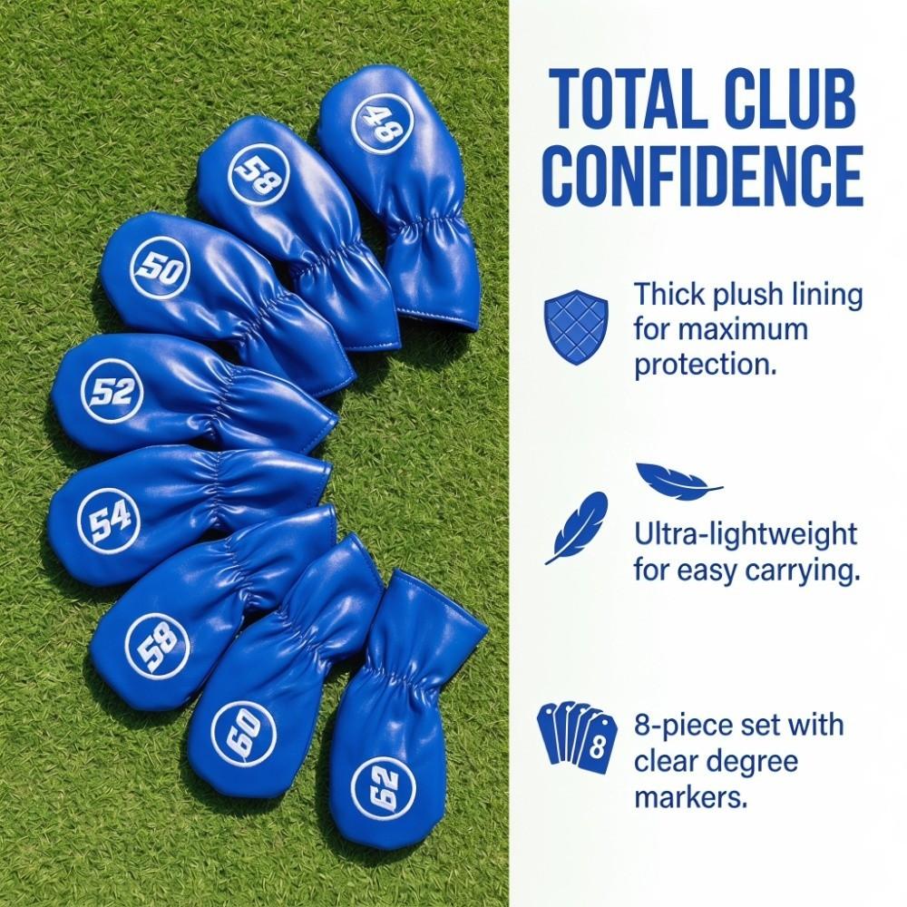 8pcs PU Material Golf Club Covers Lightweight Design Head Cover Set Protective Case  Iron Wedges