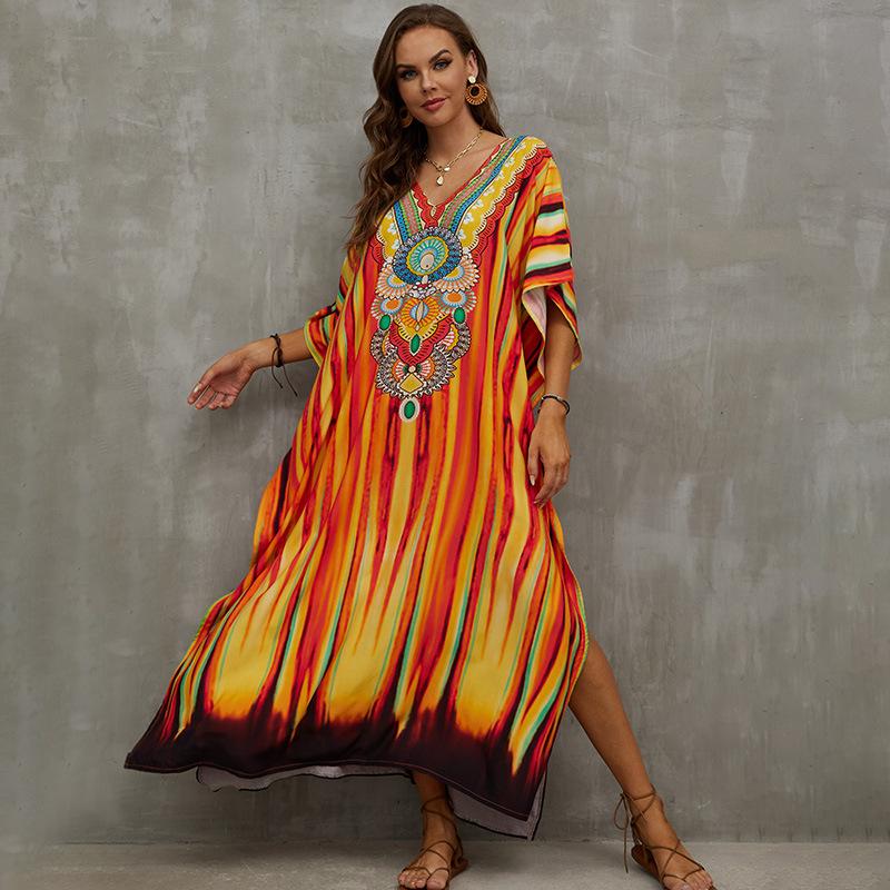 Пляжная туника свободного кроя из вискозы с принтом One Size