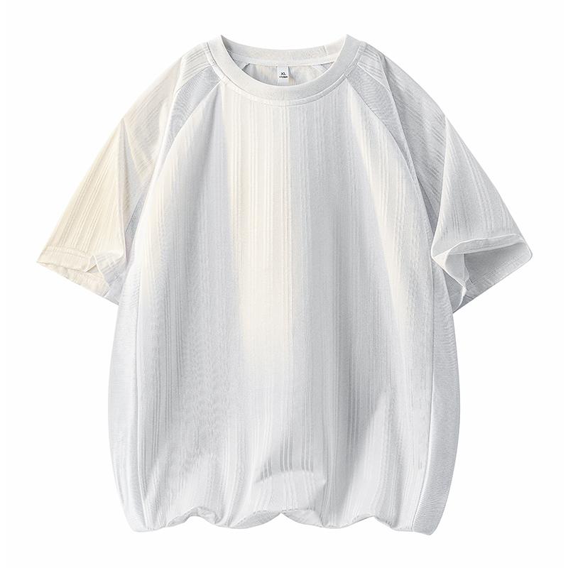 

Solid Color Round Neck Casual T-shirt Men s Summer Loose Breathable Short-sleeved Top XL