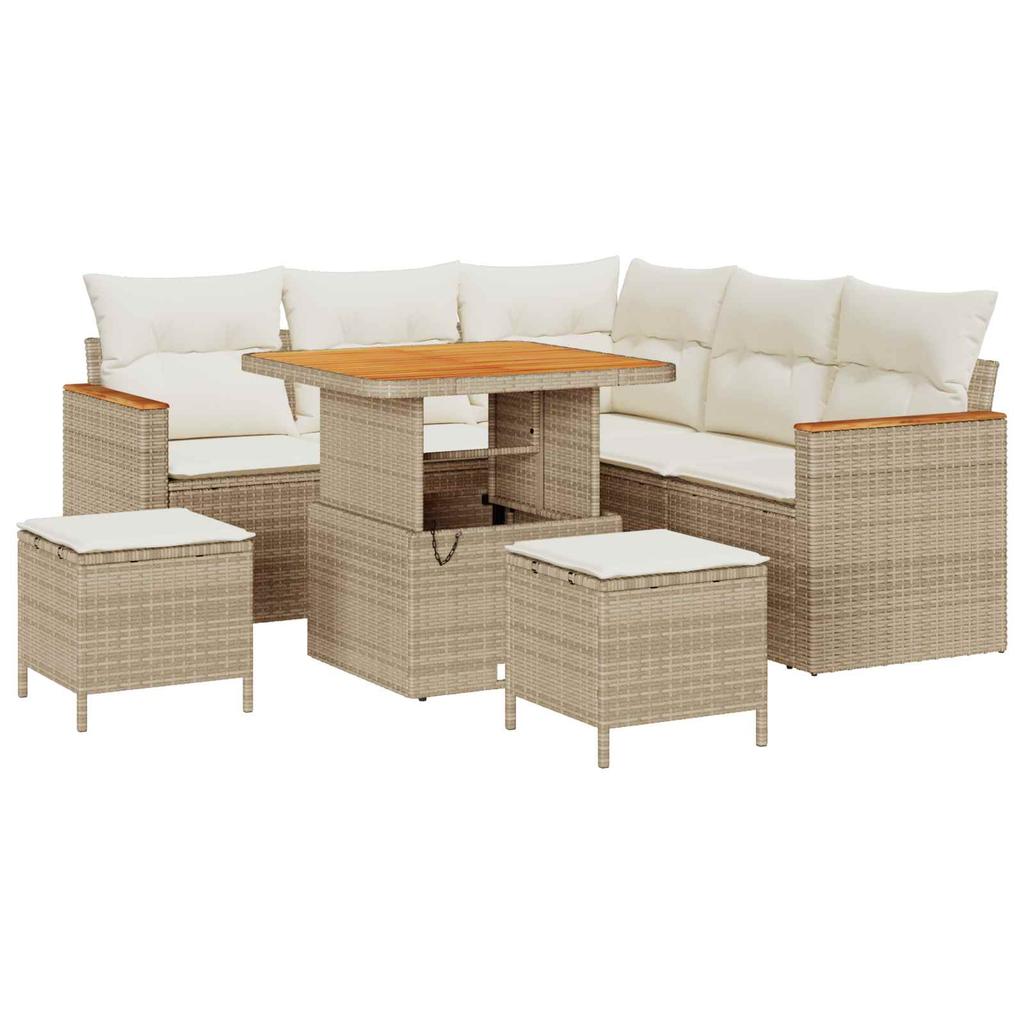 Garden Sofa Set 8 Pieces Beige Poly Rattan