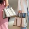 Neue Canvas-Tasche mit Rindsleder-Obermaterial für Damen, Gartentasche, echtes Leder, kontrastierende Farben, Umhänge-Messenger-Tote-Bag.