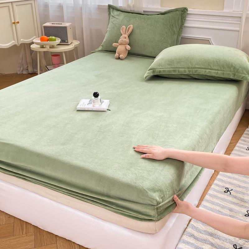 

Nordic Milk Velvet Coral Mattress Protector - Thick, Pure Color, Fully Enclosed Bed Cover Set Pillowcase pair ~0.4kg
