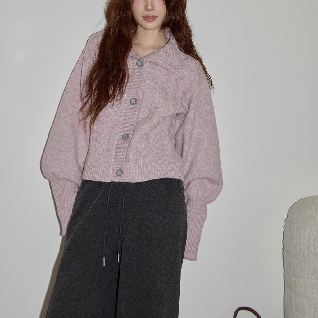 Pink Lantern Sleeve Knit Sweater: Women's Casual Winter 2026 Collection