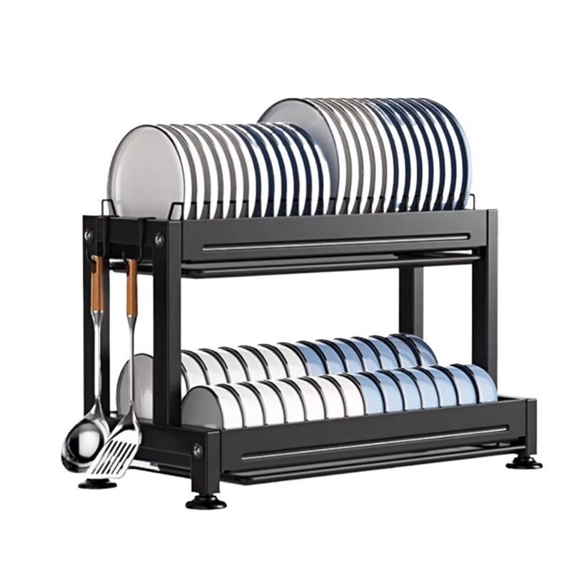 Black Double-Layer Aluminum Dish Drying Rack