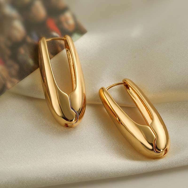 Vintage Metal Geometric Hoop Earrings For Women Simple Gold Color Oval Water Drop Statement Earrings Party Zircon Gift