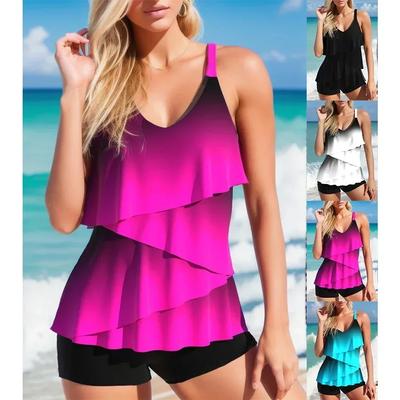 Dámske Sexy Neformálne Plážové Plavky s Výstrihom na Krk Módne Dámske Volánové Bikini Plážový Oblek S-6XL