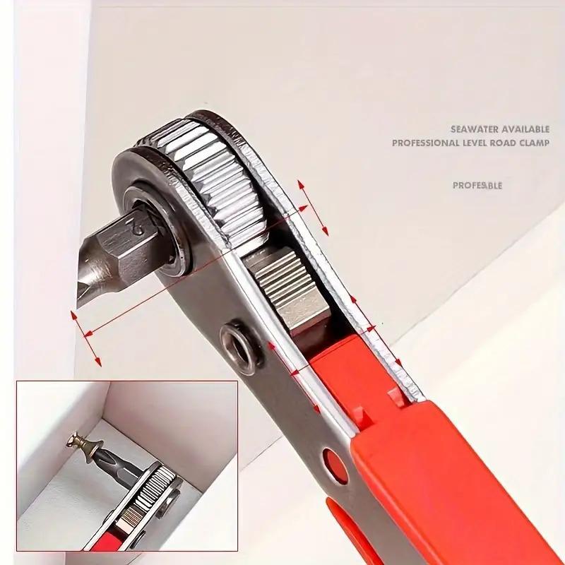 A Red Multifunctional Bidirectional Ratchet Screwdriver Right Angle Magnetic Wrench Cross Shaped Short Screw Red Tool