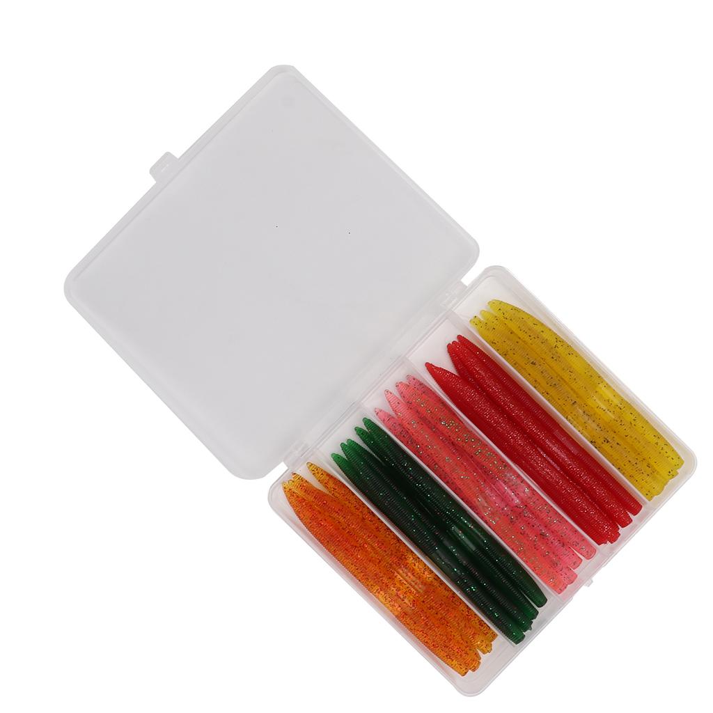 50sztpudełko Robak Makaron Miękka Przynęta Zestaw Przynęt Wędkarskich z Gumowymi O-ringami Sztuczna Miękka Przynęta