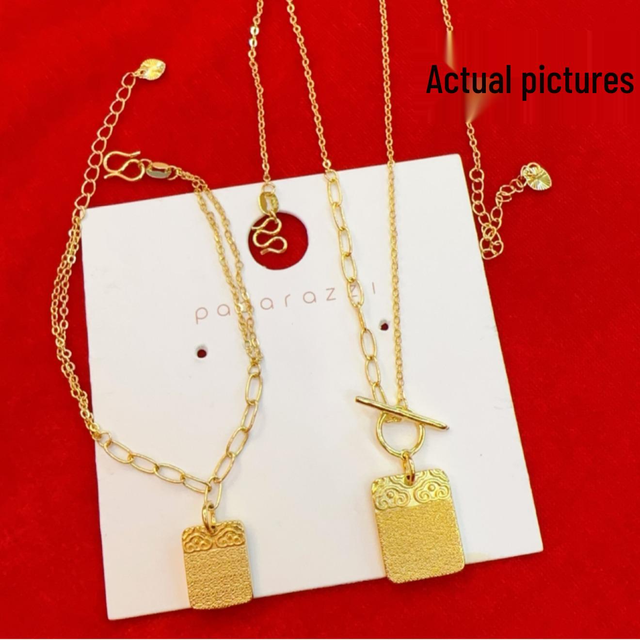 Набор украшений с квадратными картами «Без забот»: Элегантный женский браслет и колье песочно-золотого цвета в стиле национального тренда Bracelet