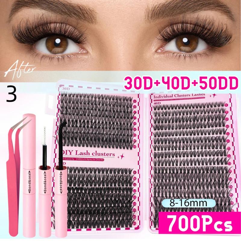 Lash Bond Asend Seal Eyelash Clusters Lasting Double-Ended Fixed Eyelash Glue Remover Tweezers Kit Eyelash Curler Brush Kit Tool