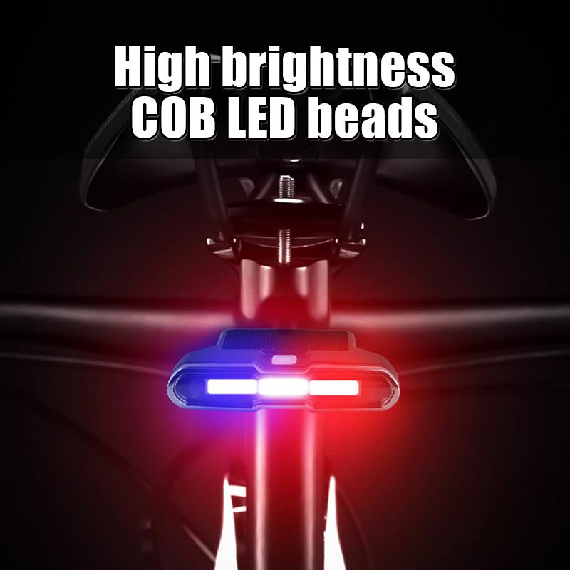 Solární přední světlo na kolo s vysoce svítivými COB LED diodami, 7 režimů, přední světlo, bezpečnostní výstražná zadní světla, vodotěsné zadní světlo na kolo