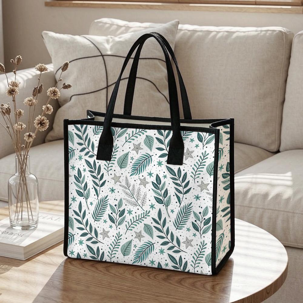 Botanical Print Canvas Tote Bag Portable Daily Shopping Shoulder Bag Casual Handbag for Women