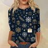 Women's Fashion Casual Round Neck Three-quarter Sleeve Christmas Print T-shirt Top