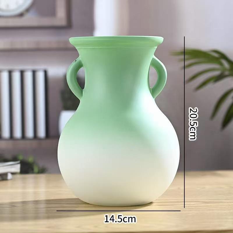 Glossy Retro Gradient Glass Vase with Double Ears for Fresh or Dried Flowers