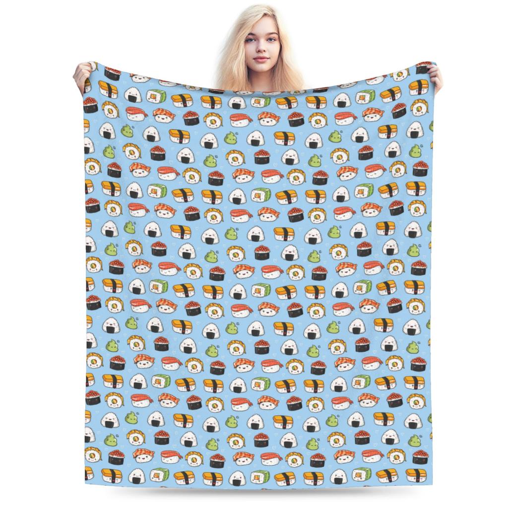 Cute Cartoon Sushi Pattern Blankets Flannel Printed  Multi-function Lightweight Thin Throw Blankets for Bedding Car Rug Piece