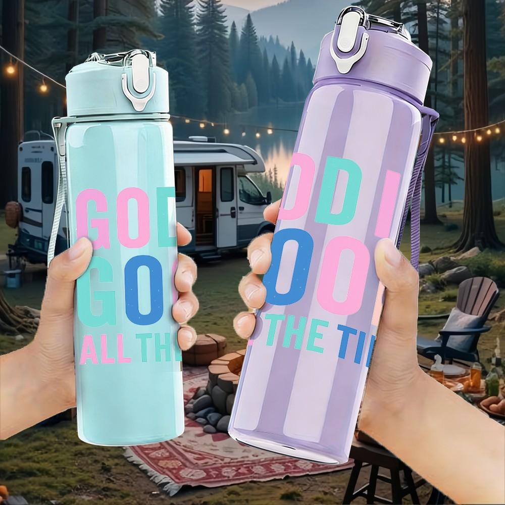 1PC God Is Good All Time 750ml Color Plastic Sports Water Bottle Leakproof Flip Straw Lid Suitable for Sports Office Home Use