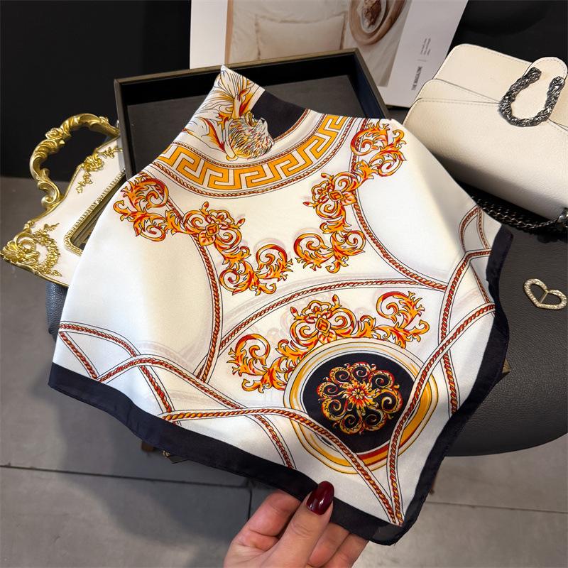 French light luxury chain small square scarf simulation silk printing silk scarf headscarf women's spring and summer scarf temperament scarf scarf new