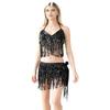 Belly Dancer Outfit Sequin Tassel Bra Top with Fringe Hip Scarf Set Sparkling Rave Party Costume for Women Girls
