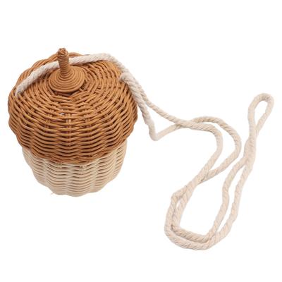 Small Rattan Storage Basket Hand Woven Decorative Acorn Shaped Basket Bag for Photography Props Household