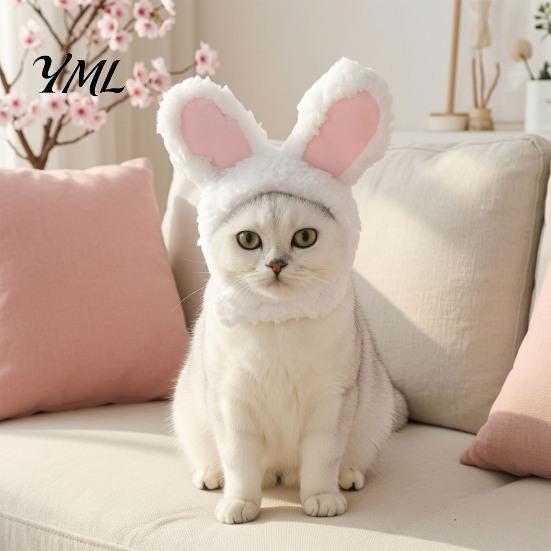 Fleece Tierohren Mütze Hasenohren Katzenhut, Niedliche Haustier Weiche Plüschmütze Bequeme Foto Requisite mit Hase für Katzen Kleine Hunde Party Kostüm Lustige Fotos