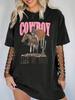 COWBOY Letter Riding Denim Art Pattern Women's Short Sleeved T-shirt Top Trendy Women Clothing Daily Casual Style