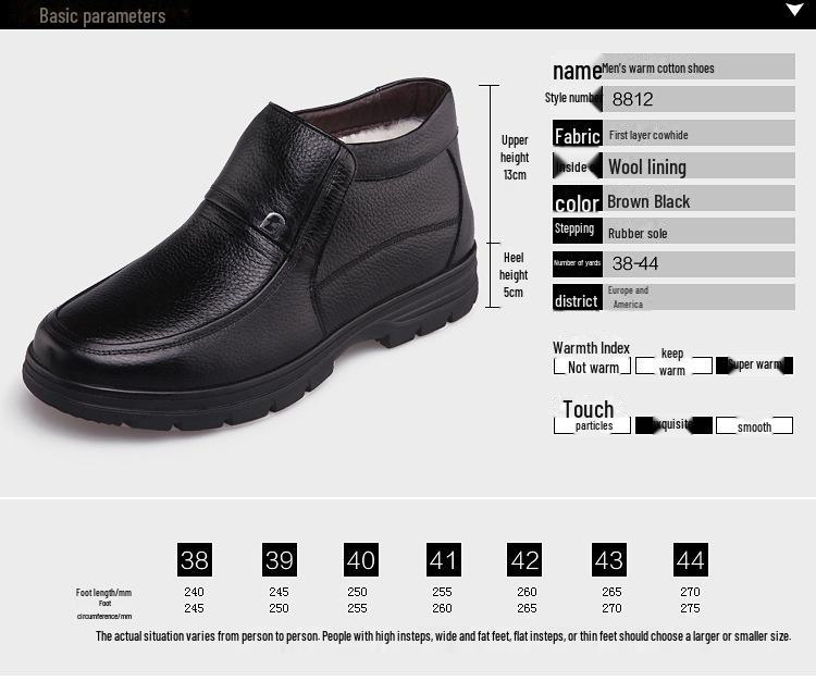 2024 Winter Men's Genuine Leather Wool-Lined Casual Shoes for Middle-Aged & Elderly