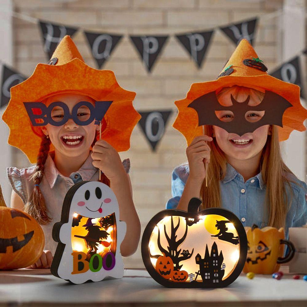 New Cute Halloween Pumpkin Lights Special Interesting Wooden Pumpkin Lantern Glowing Pumpkin Ghost Lights Party Ornaments