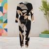 Women Plus Size Printed Round Neck Long Sleeve Two Piece Set Cuffed Top And Pants With Pockets