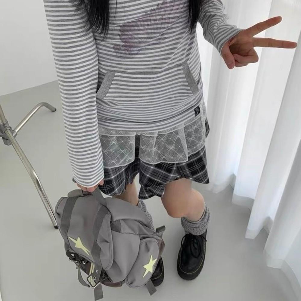

Korean Style Lucky Star Backpack Y2K Hiking Camping Bag Cartoon Drawstring Schoolbag Students серый