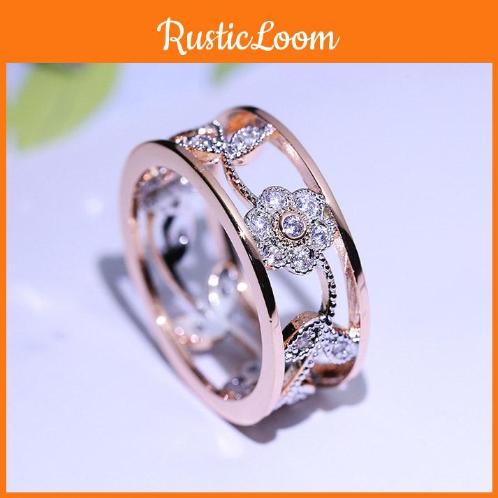 Exquisiter Damen Klassiker Mode Blume Plattierung Zirkon Ehering mit zeitlosem Reiz