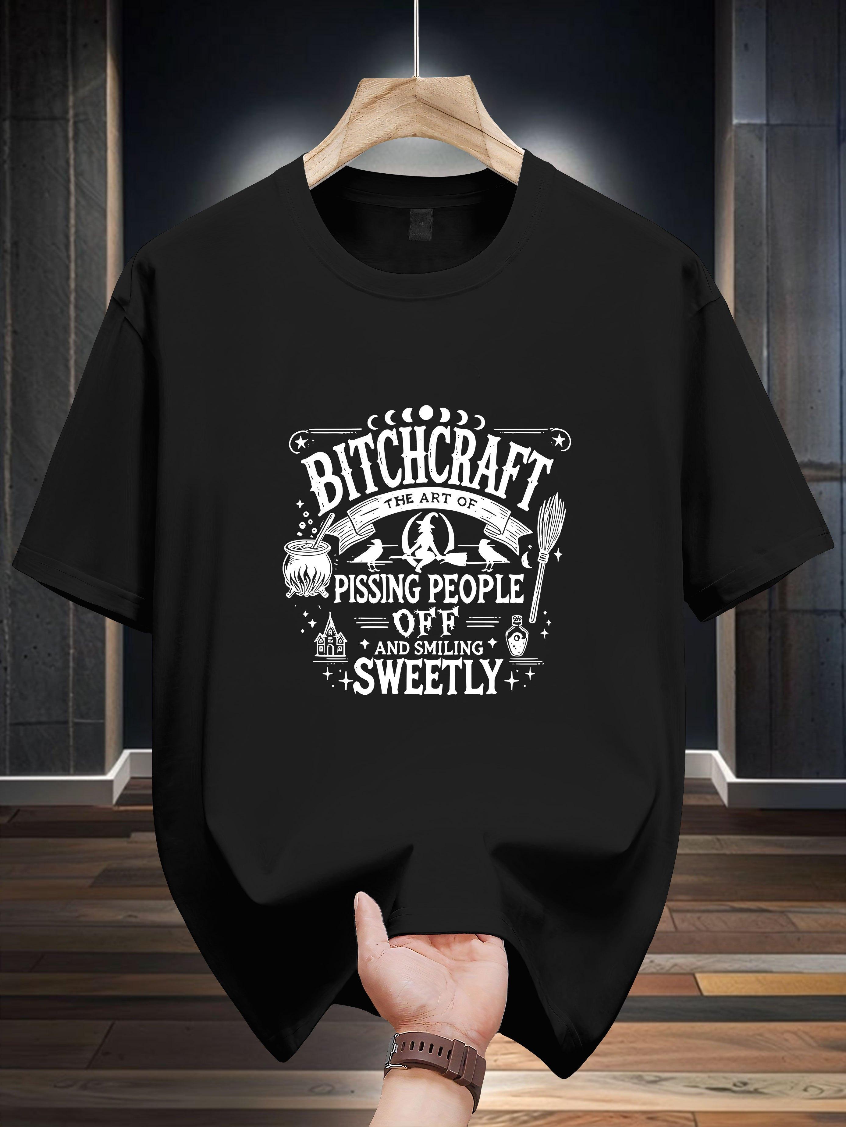 

Niuwang Selection 200g 100% Cotton Short Sleeve T-shirt - White Casual Graphic Print Tee with Bitchcraft Slogan & Crown Design S