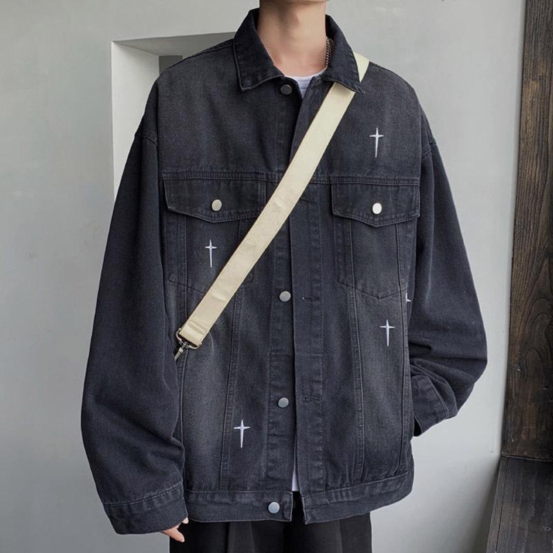 

2025 Spring New American Style Men’s Embroidered Denim Jacket Medium чорний