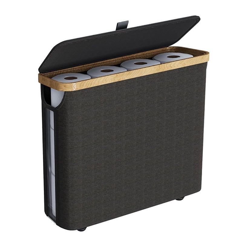 

Складаний бамбуковий тканинний кошик для зберігання туалетного паперу у ванній кімнаті з кришкою та прозорою тканиною Оксфорд 45x15x35 чорний