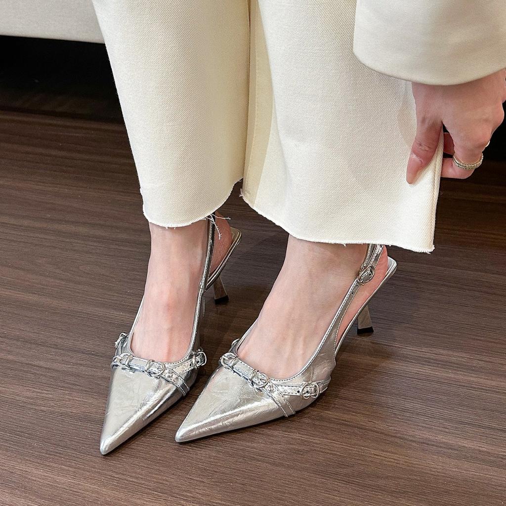 Silver pointed sandals women's back space spring and summer 2025 bag head light mouth stiletto high heels