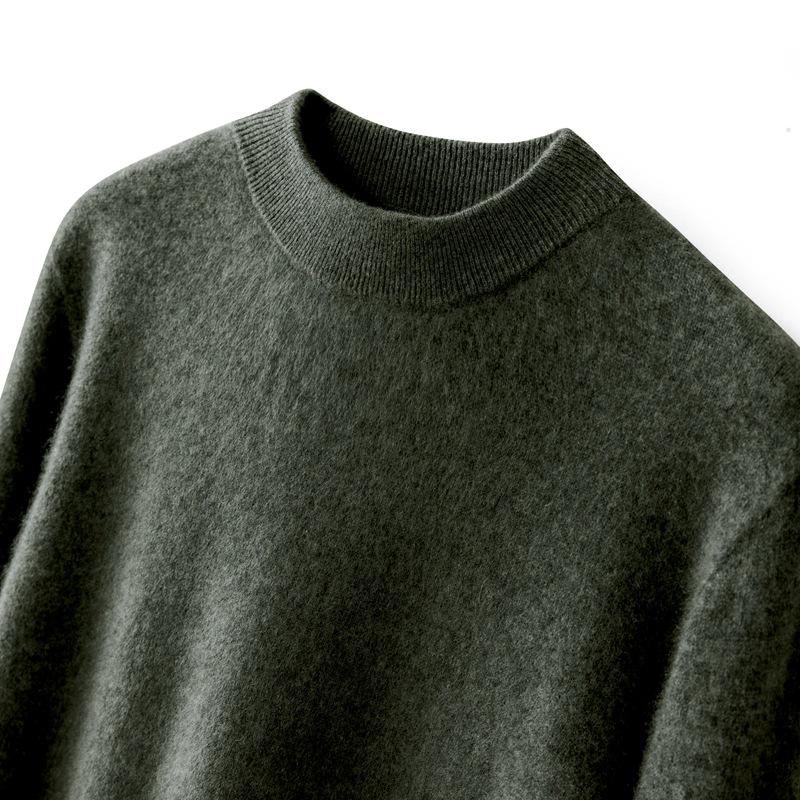 100 pure cashmere shirt solid color flat semi-turtleneck sweater basic knitting men