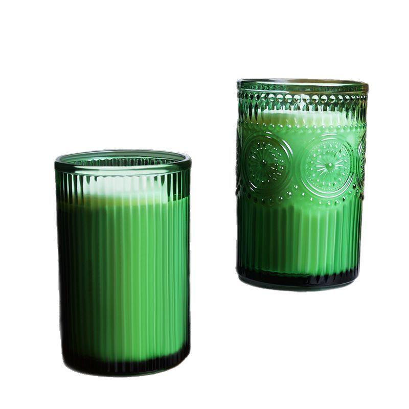 Scented Candle Retro Embossed Sunflower Glass Vertical Pattern Engraved Thickened Glass Scented Candle