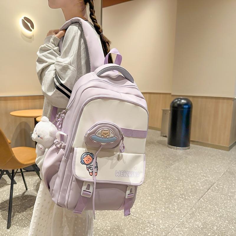 Autumn and Winter New High-Value Fresh Color-Block Letter Casual Backpack for Female Primary and Secondary School Students