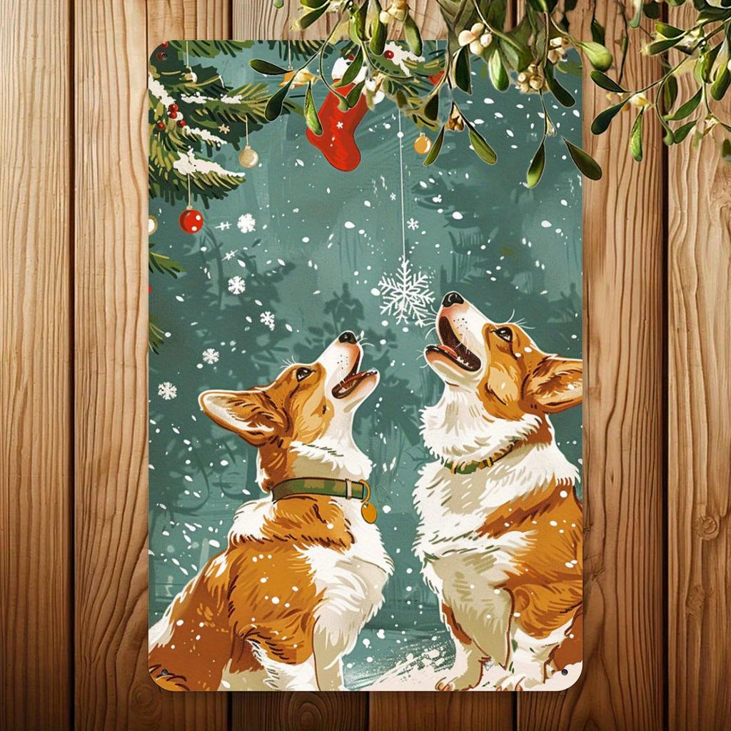 1ks Vintage vánoční Corgi kovový plechový znak, rustikální železná nástěnná dekorace pro posilovnu, kavárnu, garáž, restauraci, domov, lesní zahradu, vnitřní i